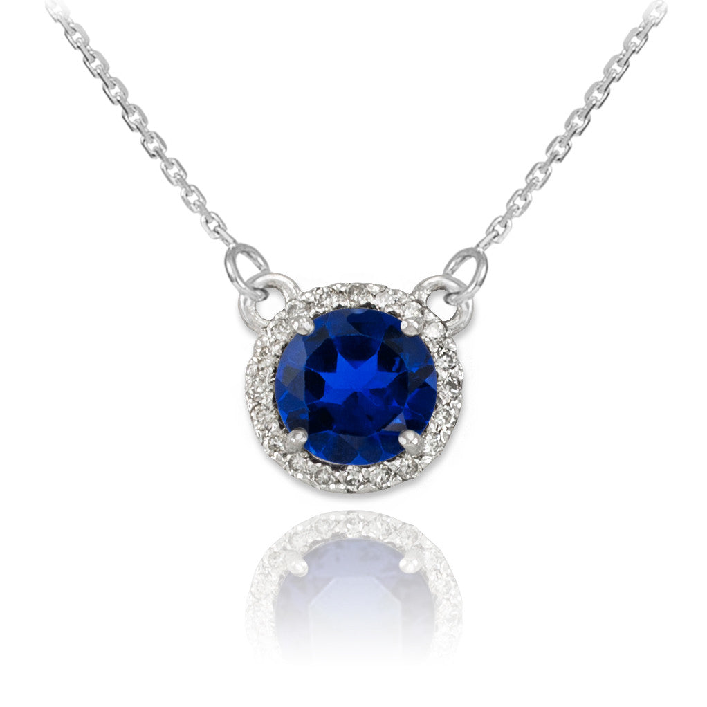 14K Gold Diamond Blue Sapphire Necklace, view 2