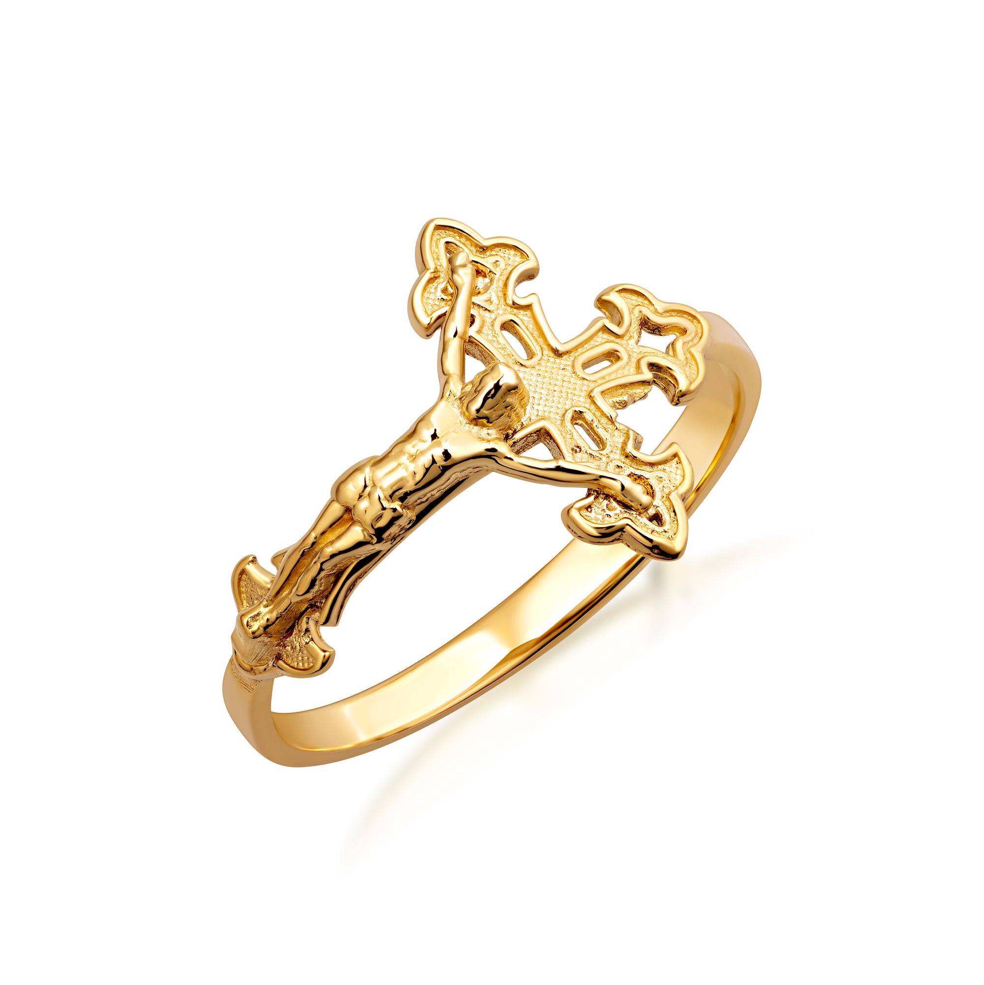 14K Gold Diamond Cut Crucifix Ring