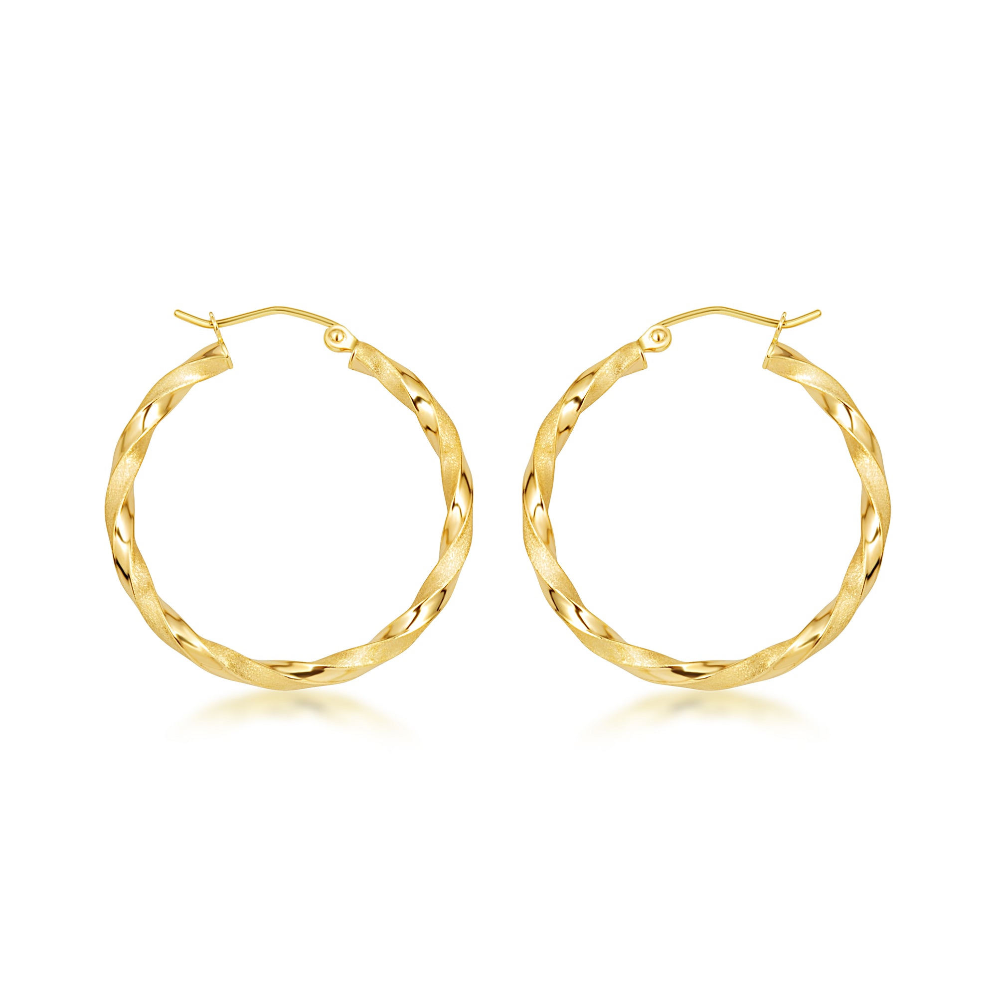 14K Gold Diamond Cut Twisted Hoop Earrings, view 5
