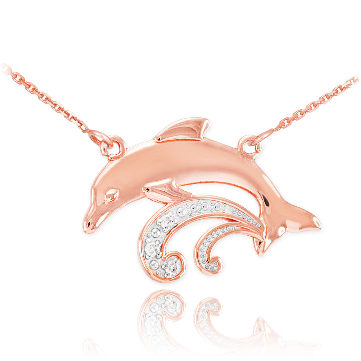 14K Gold Diamond Dolphin Necklace, view 2