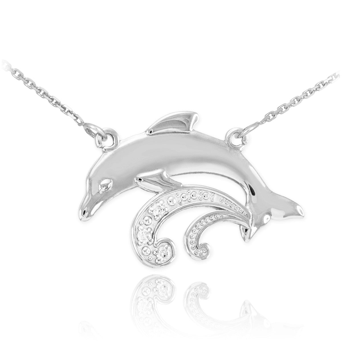 14K Gold Diamond Dolphin Necklace, view 3