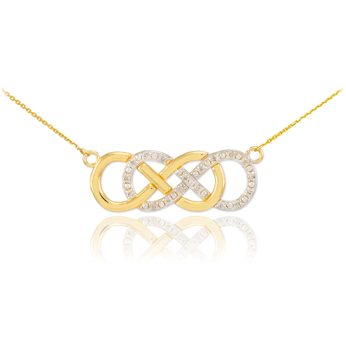 14K Gold Diamond Double Infinity Pendant Necklace