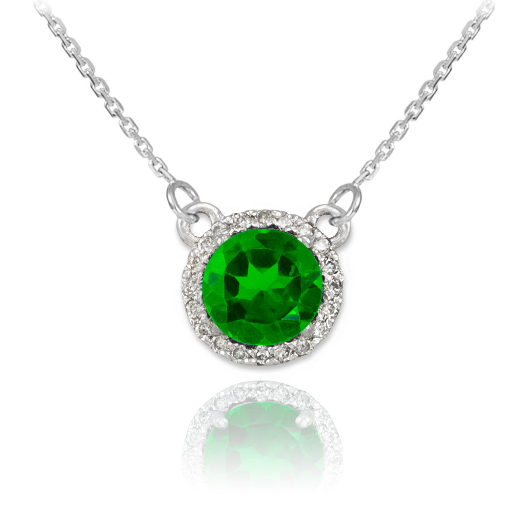 14K Gold Diamond Emerald Necklace, view 2