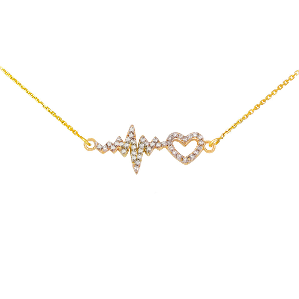 14K Gold Diamond Heartbeat Pulse EKG Pendant Necklace