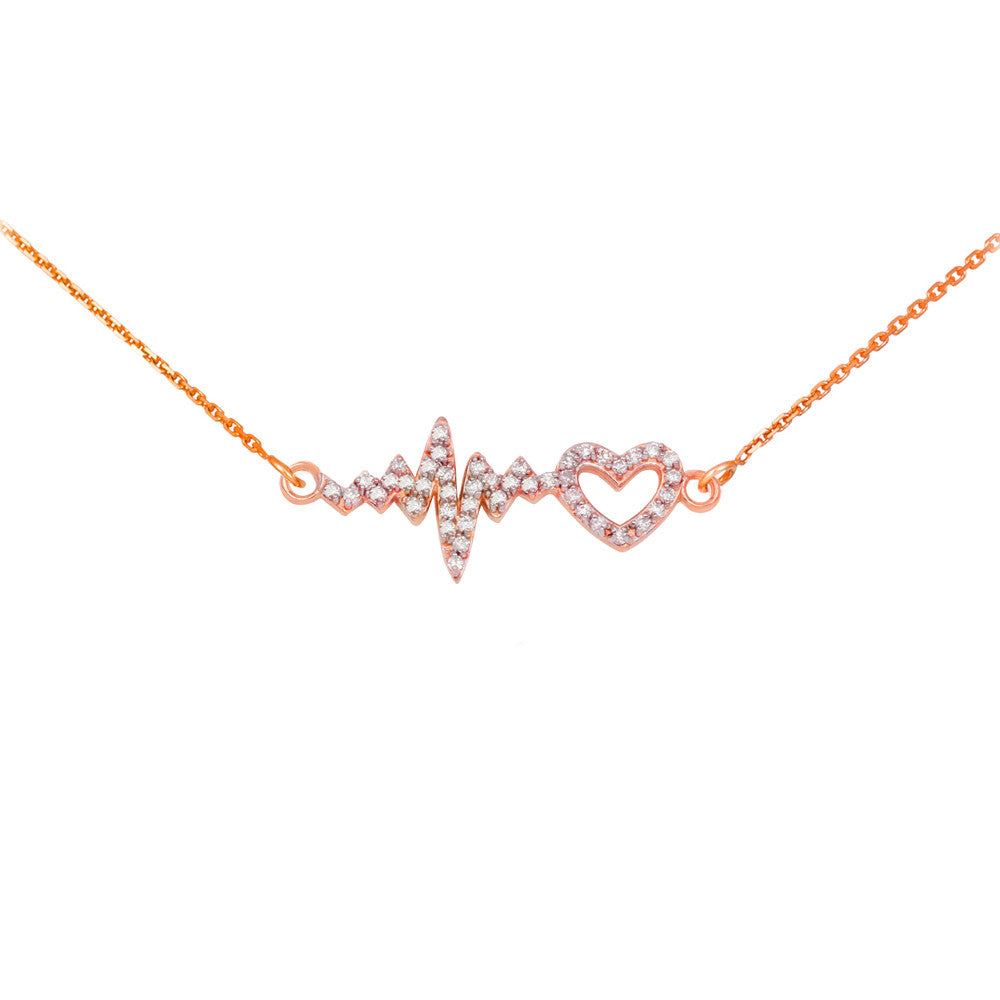 14K Gold Diamond Heartbeat Pulse EKG Pendant Necklace, view 3