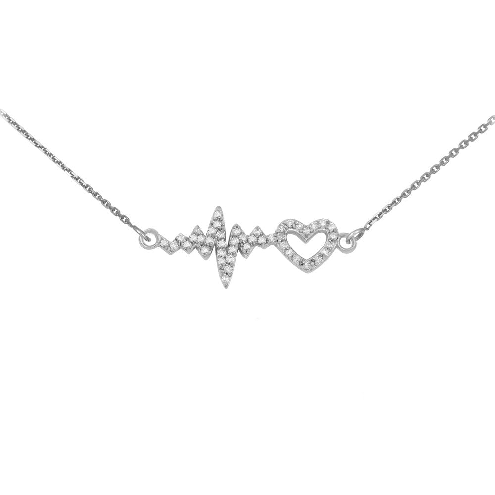 14K Gold Diamond Heartbeat Pulse EKG Pendant Necklace, view 4