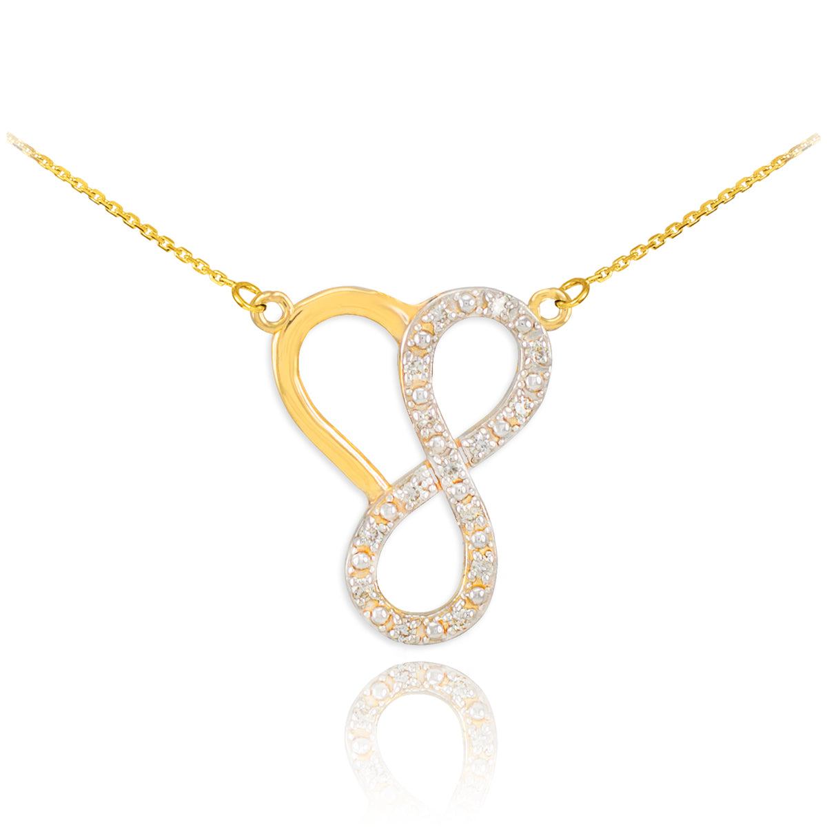 14K Gold Diamond Infinity Heart Pendant Necklace