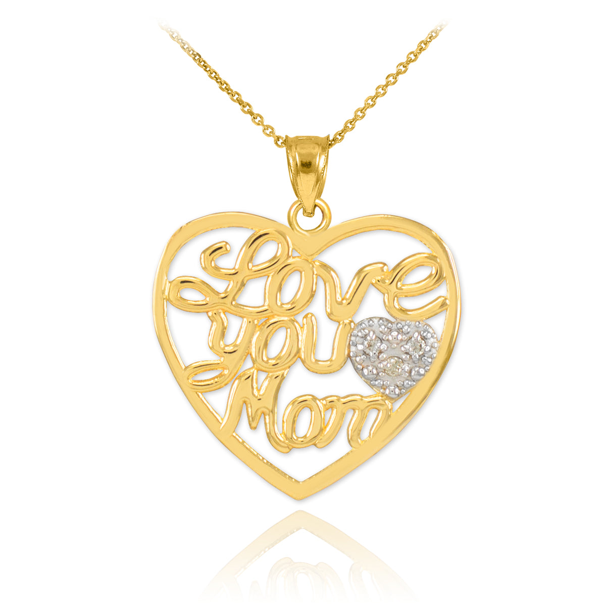 14K Gold Diamond Pave Heart "Love You Mom" Pendant Necklace, view 2