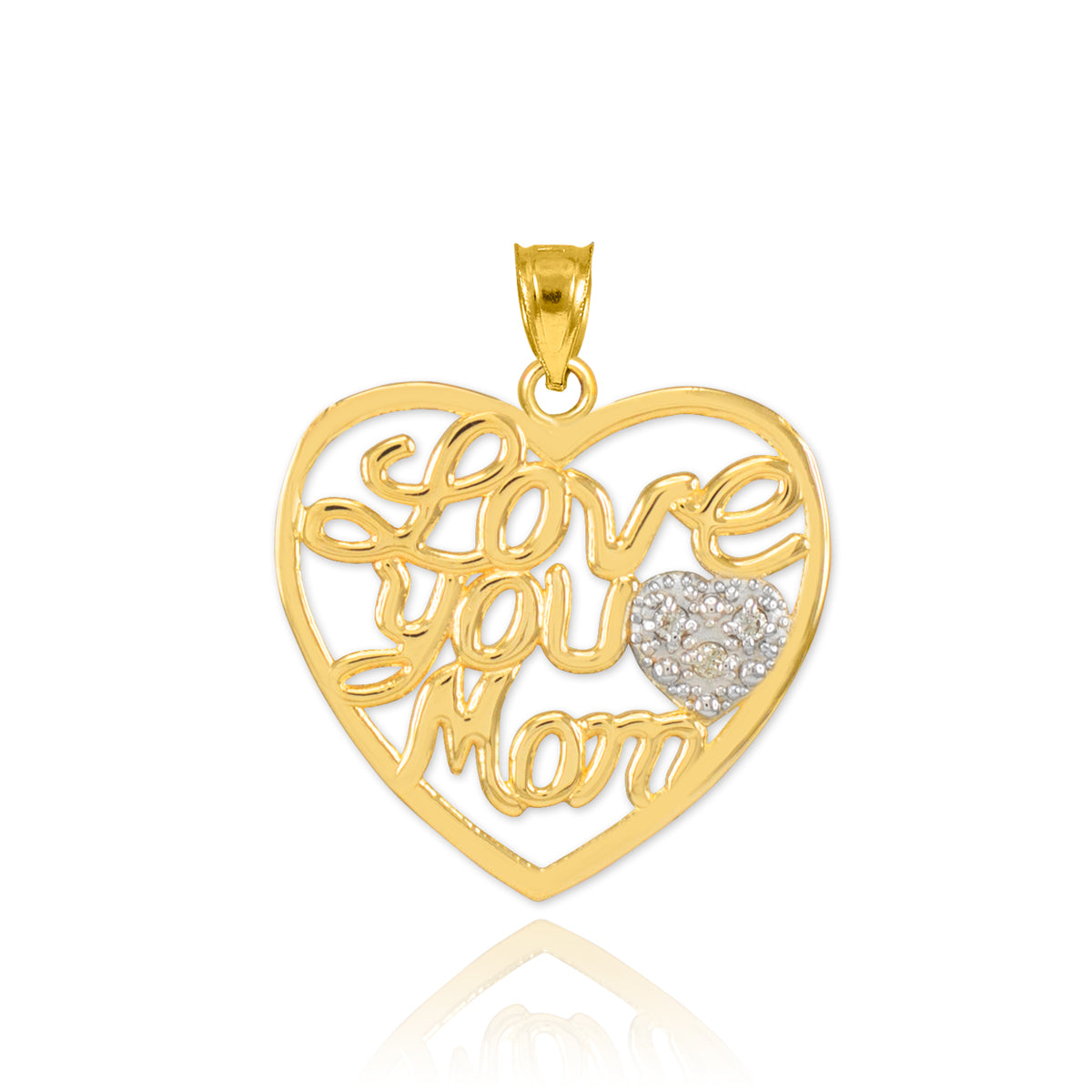14K Gold Diamond Pave Heart "Love You Mom" Pendant Necklace, view 3