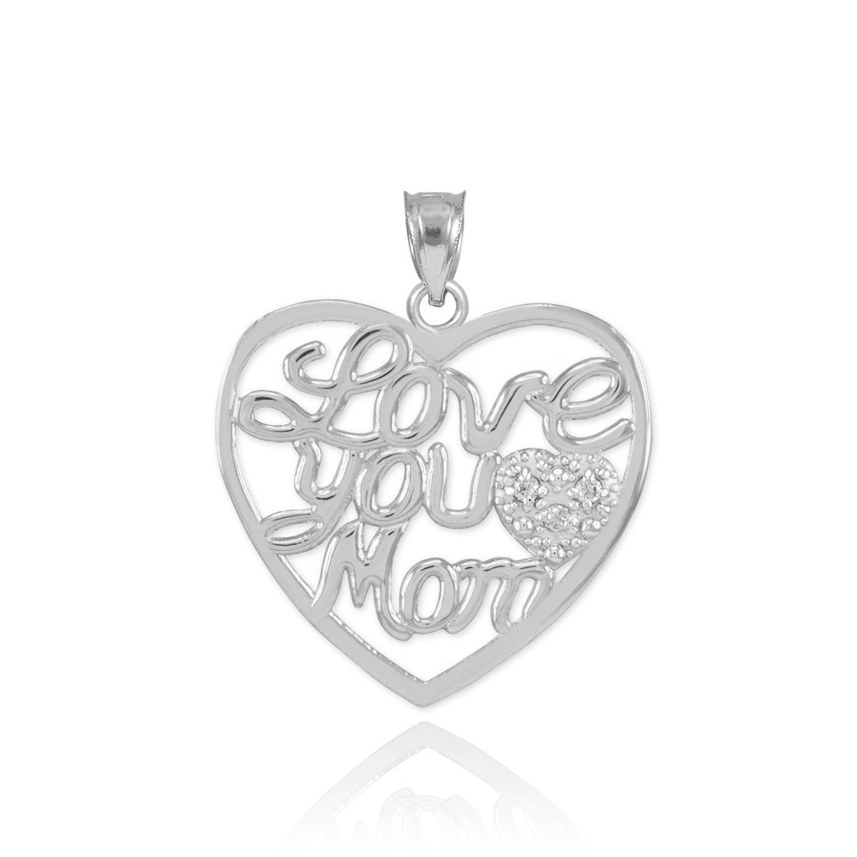 14K Gold Diamond Pave Heart "Love You Mom" Pendant Necklace, view 5
