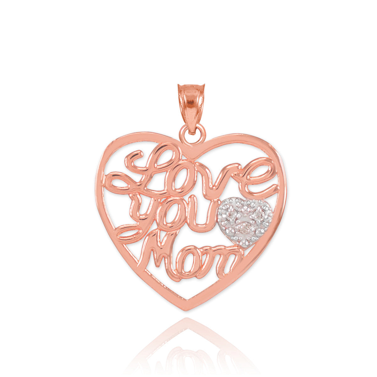 14K Gold Diamond Pave Heart "Love You Mom" Pendant Necklace, view 7
