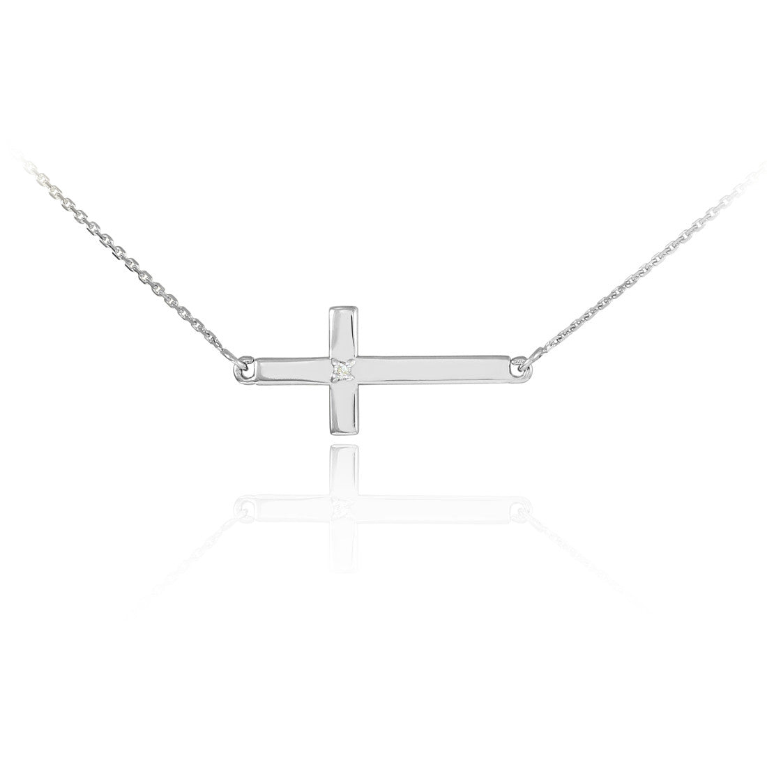 14K Gold Diamond Religious Sideways Cross Pendant Necklace, view 3