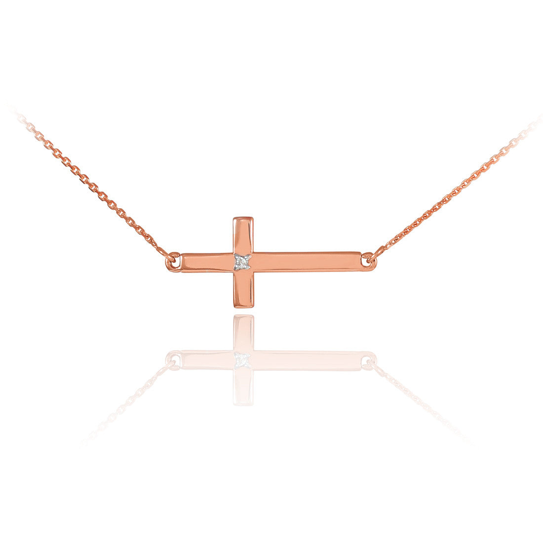 14K Gold Diamond Religious Sideways Cross Pendant Necklace, view 4