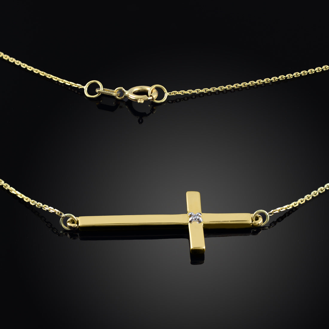 14K Gold Diamond Sideways Cross Faith Pendant Necklace, view 2