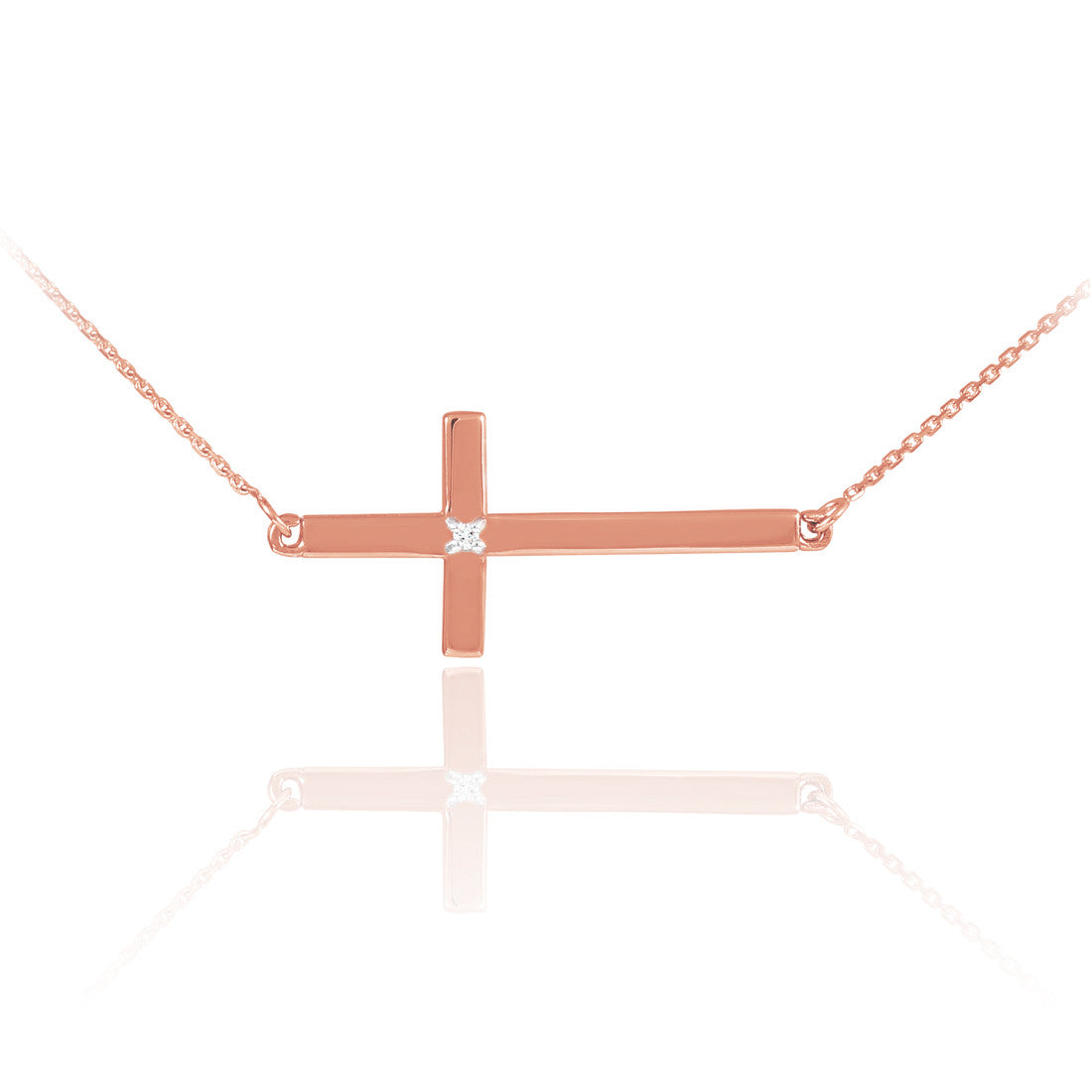 14K Gold Diamond Sideways Cross Faith Pendant Necklace, view 3