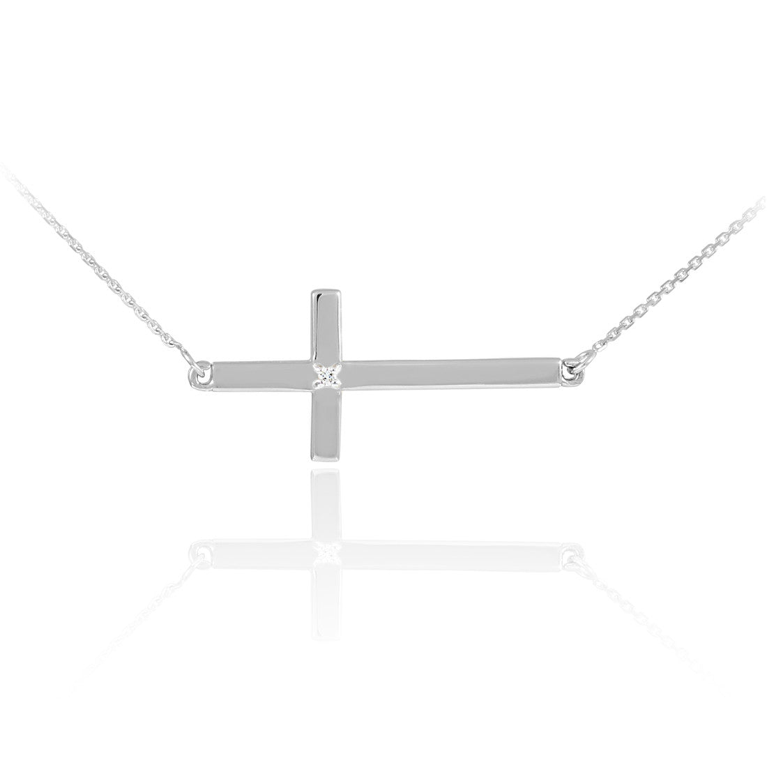 14K Gold Diamond Sideways Cross Faith Pendant Necklace, view 5