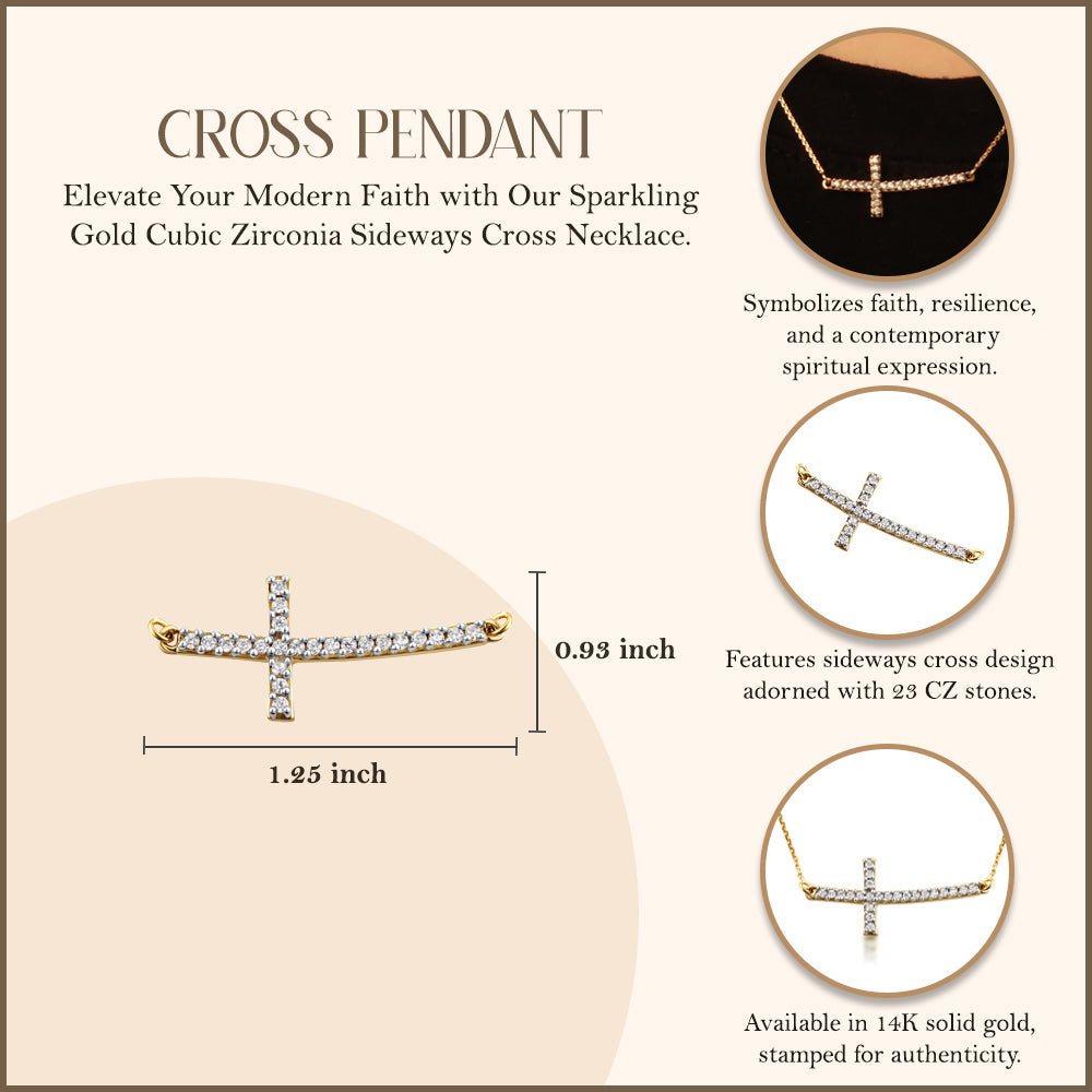 14K Gold Diamond Sideways Cross Pendant Necklace — Height: 1, view 3