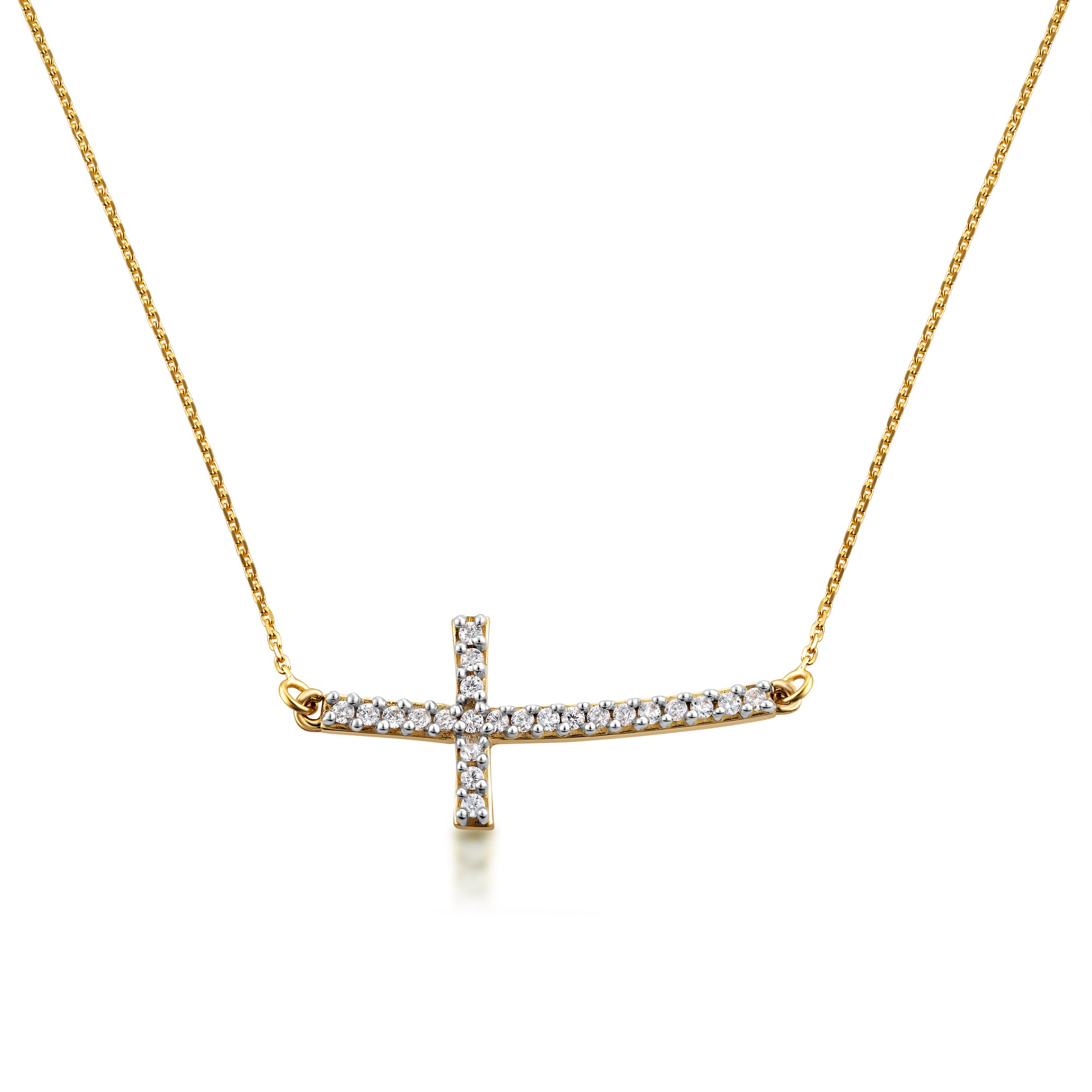 14K Gold Diamond Sideways Cross Pendant Necklace — Height: 1, view 4