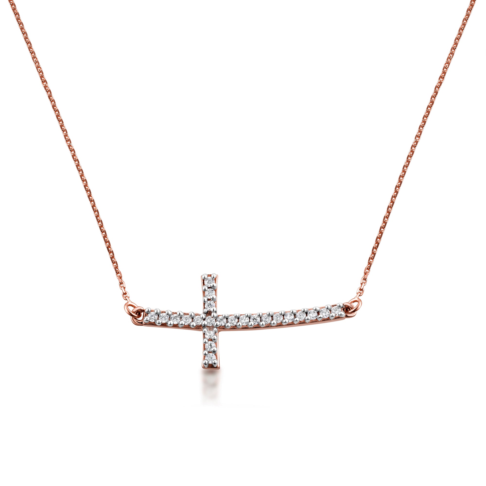 14K Gold Diamond Sideways Cross Pendant Necklace — Height: 1, view 5
