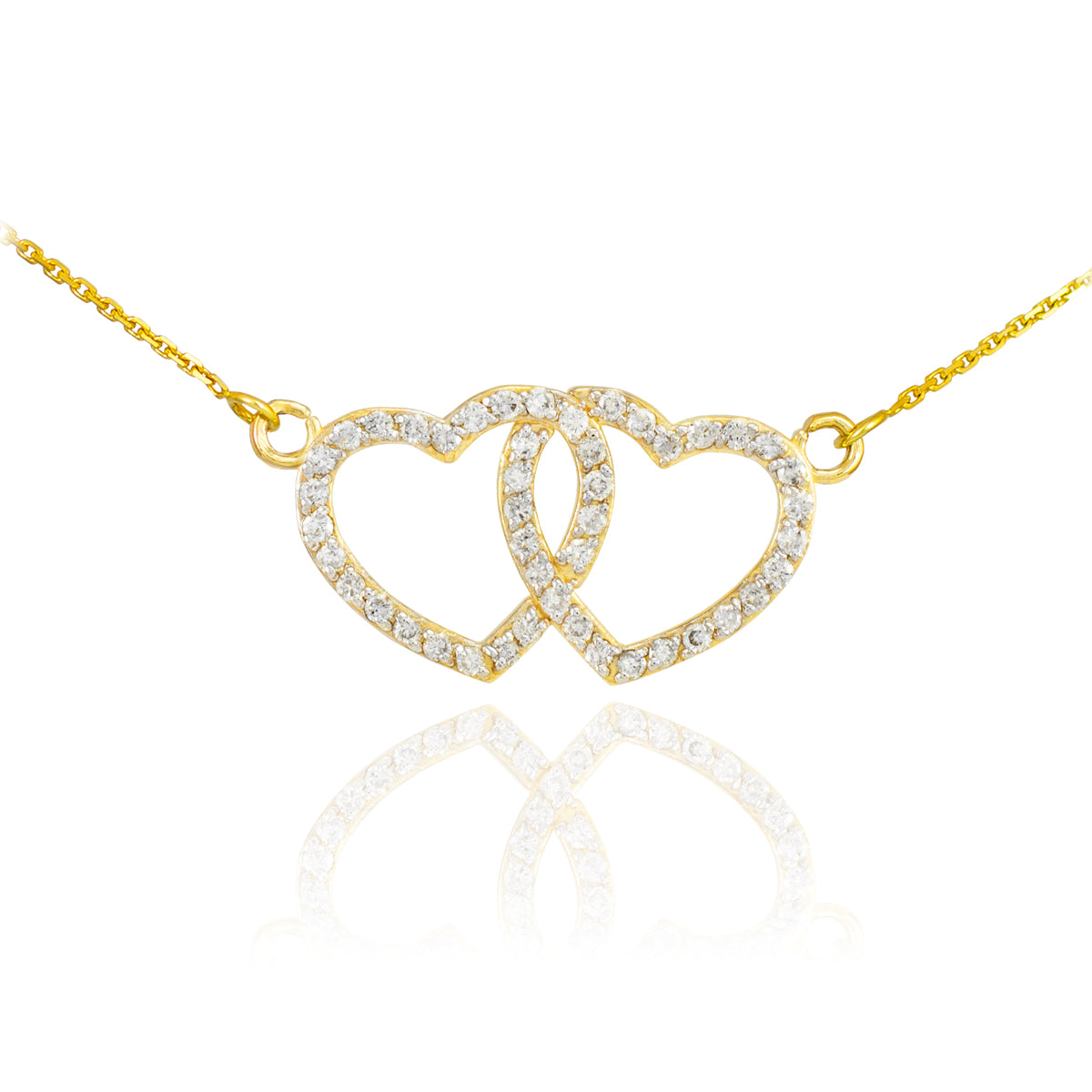14K Gold Diamond Studded Double Heart Necklace 0.50ct