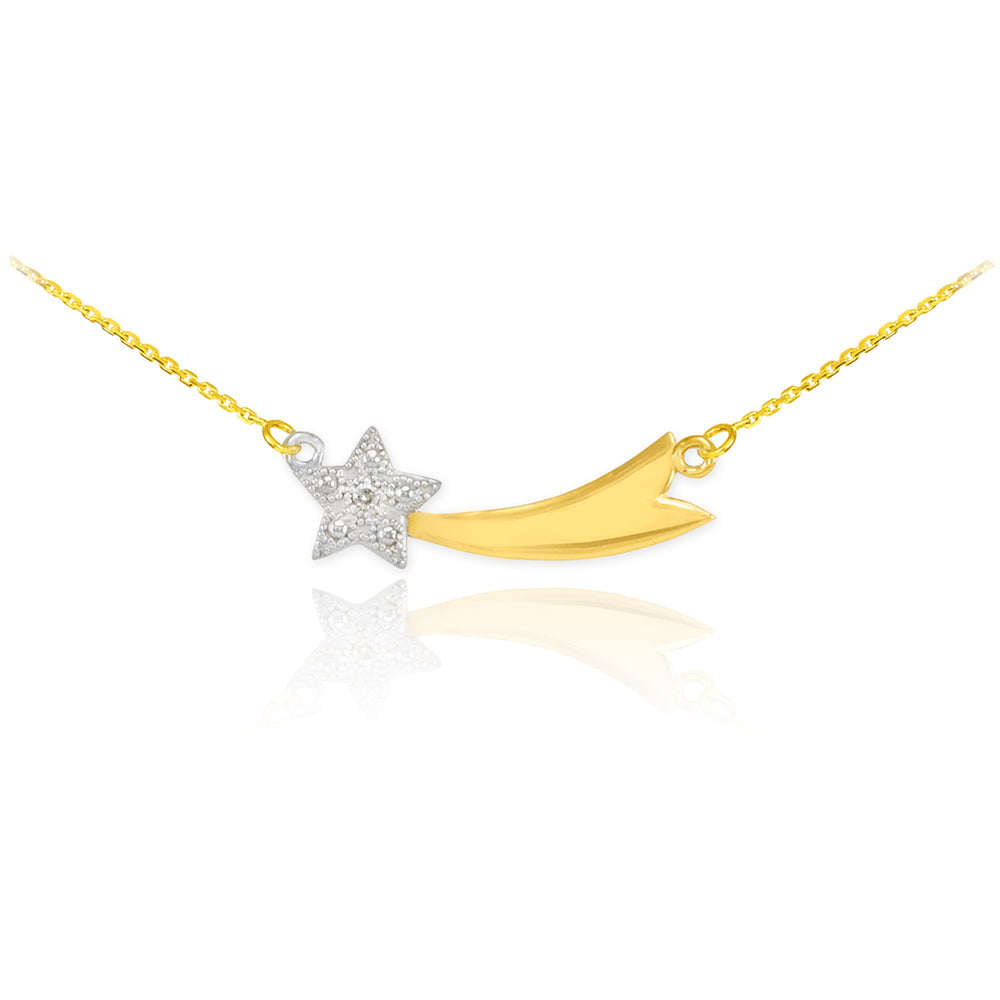 14K Gold Diamond Studded Shooting Star Necklace
