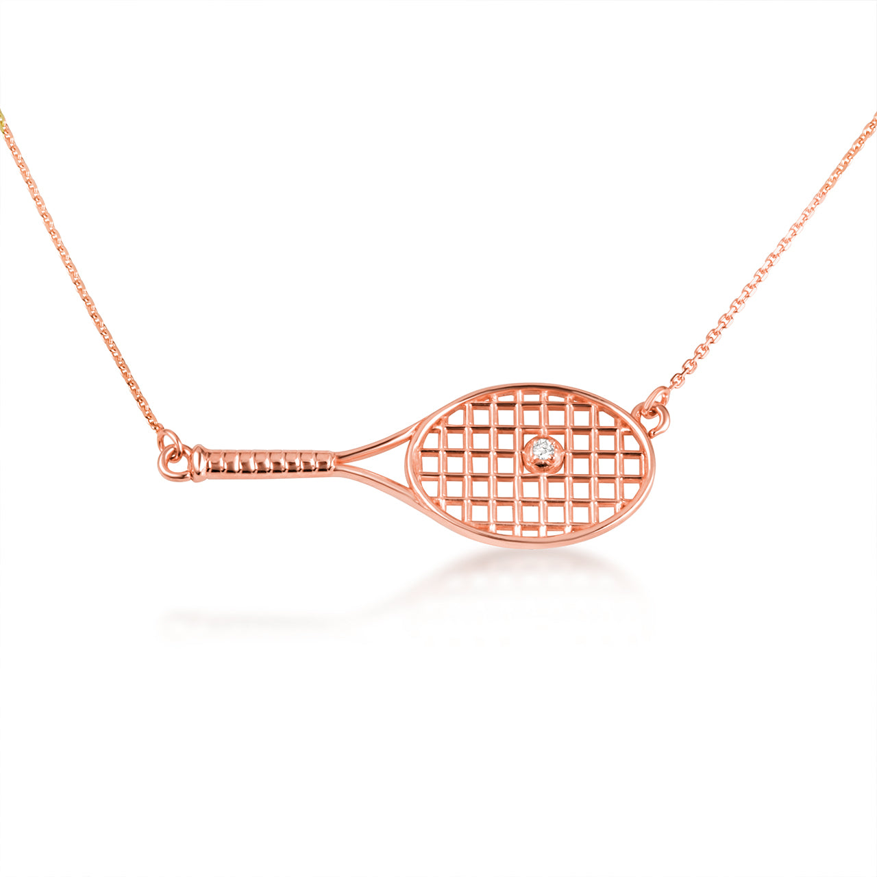 14K Gold Diamond Tennis Racket Sports Pendant Necklace, view 4