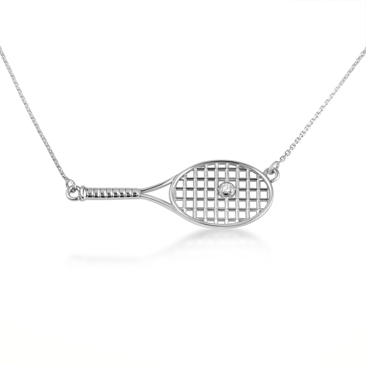 14K Gold Diamond Tennis Racket Sports Pendant Necklace, view 5