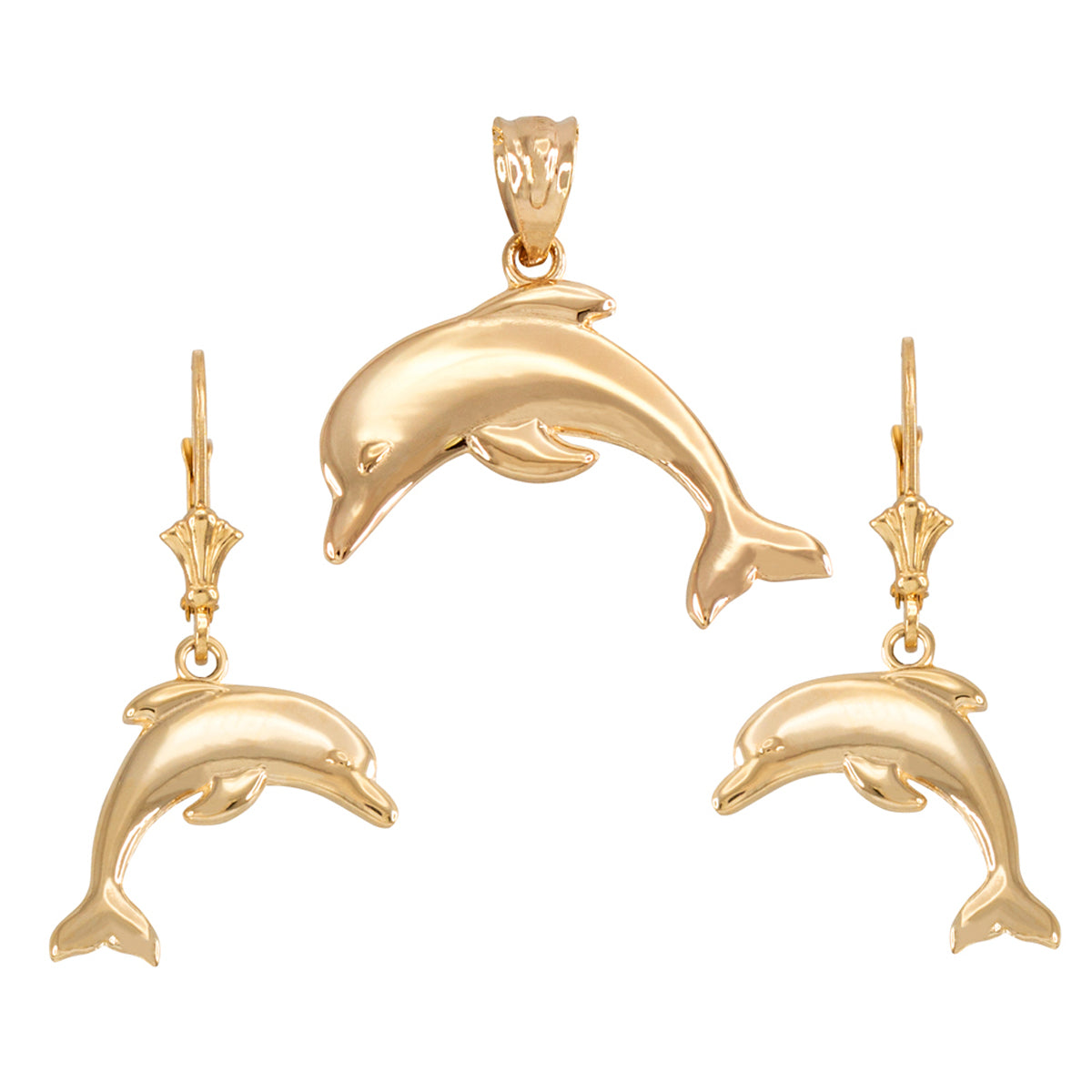14K Gold Dolphin Necklace Earring Set, view 2