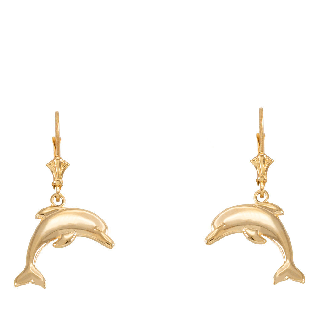 14K Gold Dolphin Necklace Earring Set, view 6