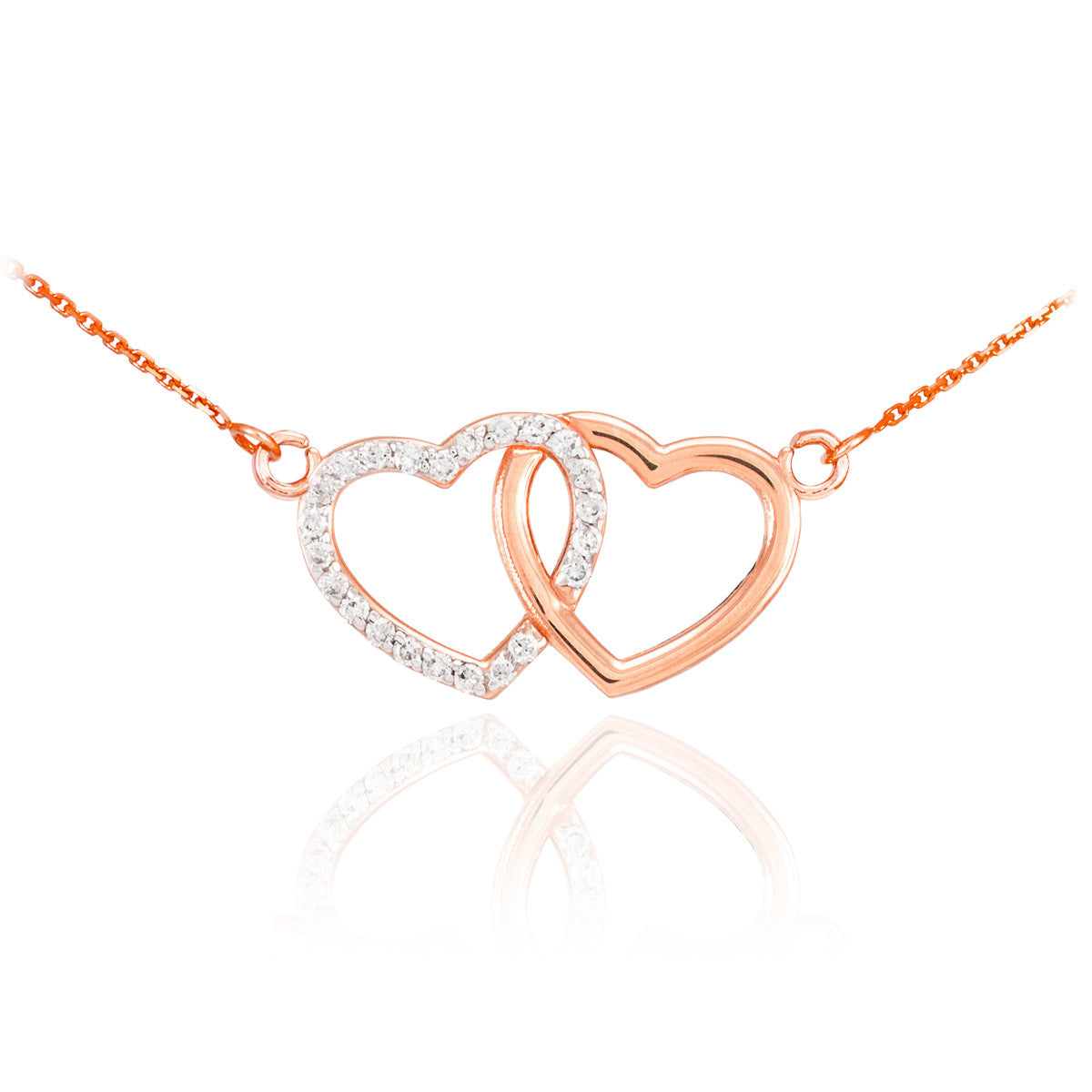 14K Gold Double Heart Diamond Necklace, view 2