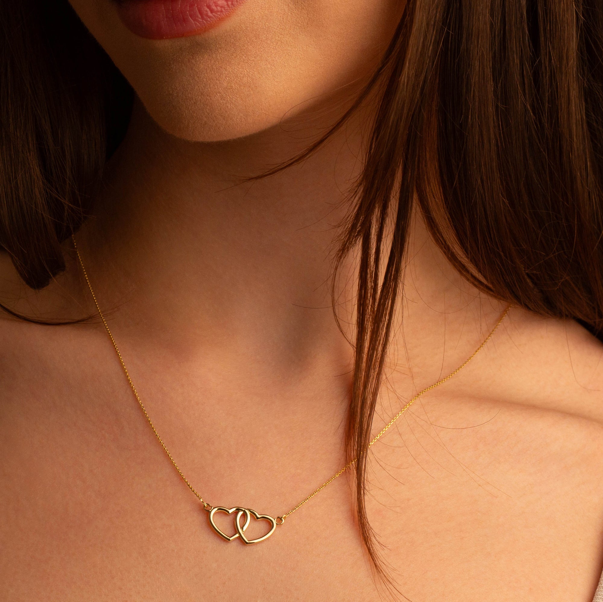 14K Gold Double Heart Necklace, view 2