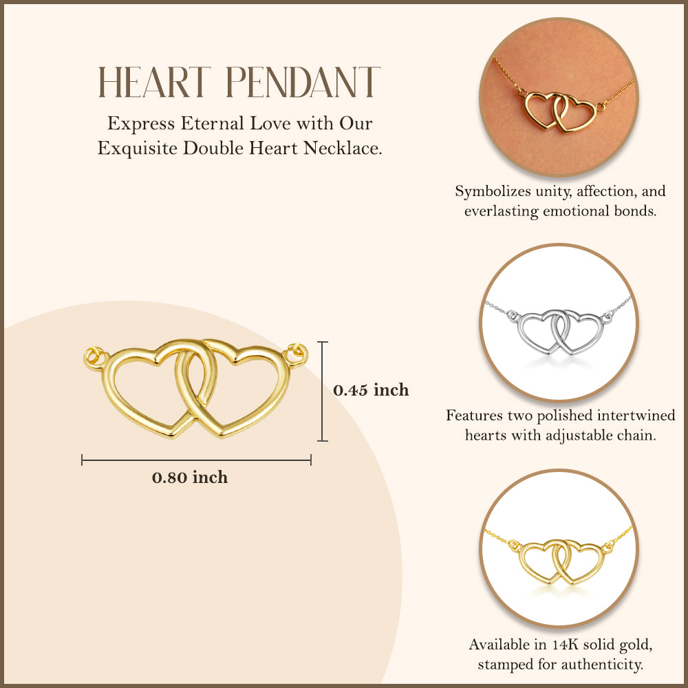 14K Gold Double Heart Necklace, view 3