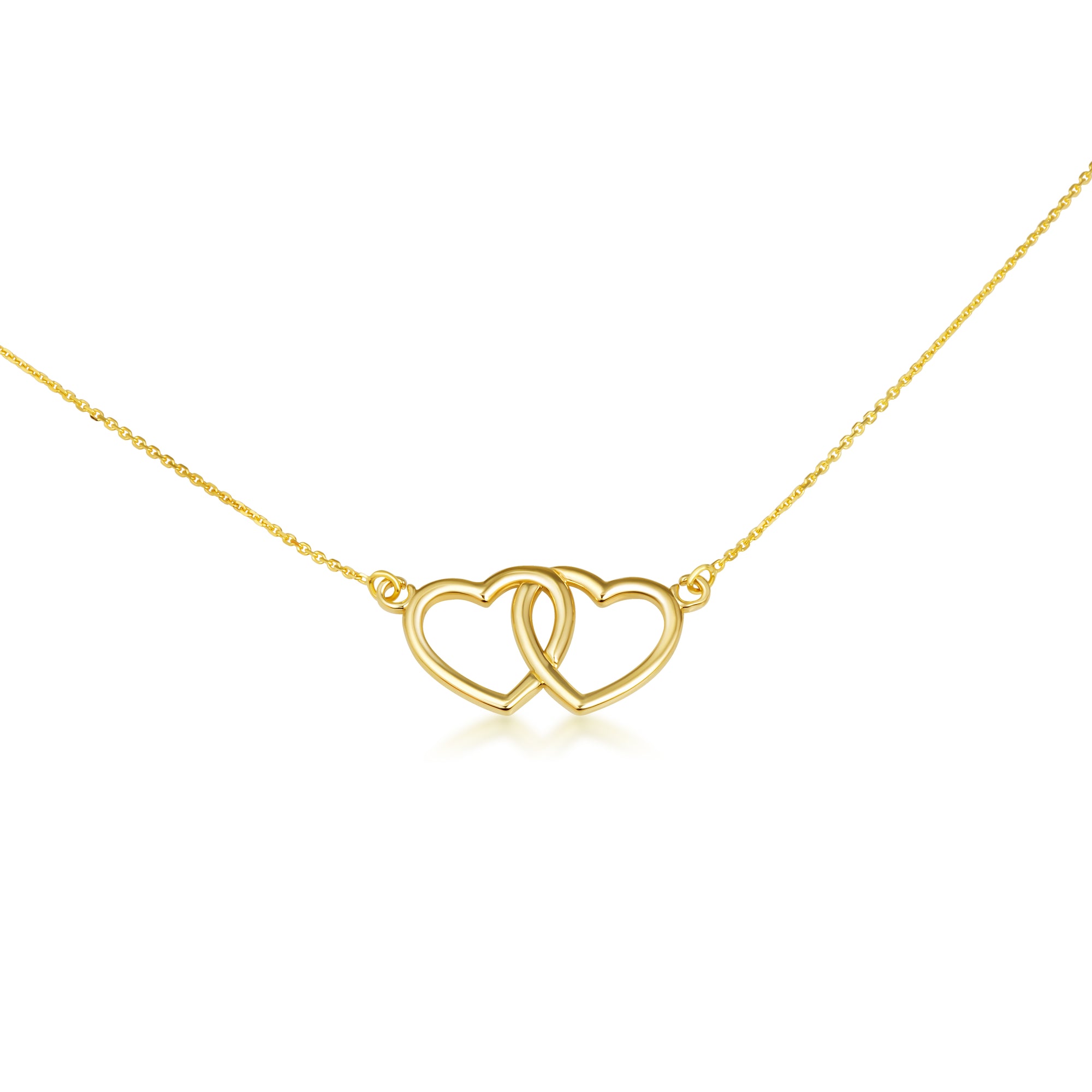 14K Gold Double Heart Necklace, view 4