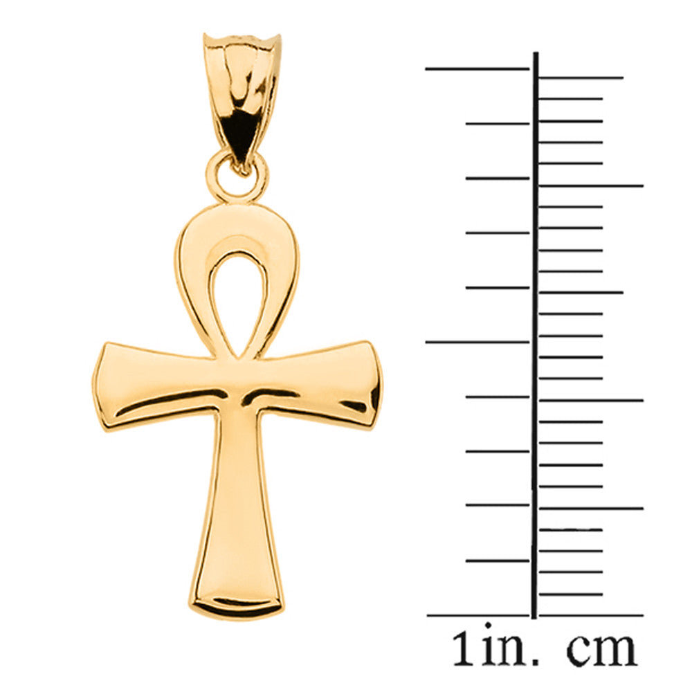 14K Gold Egyptian Ankh Polished Necklace Earring Set, view 7