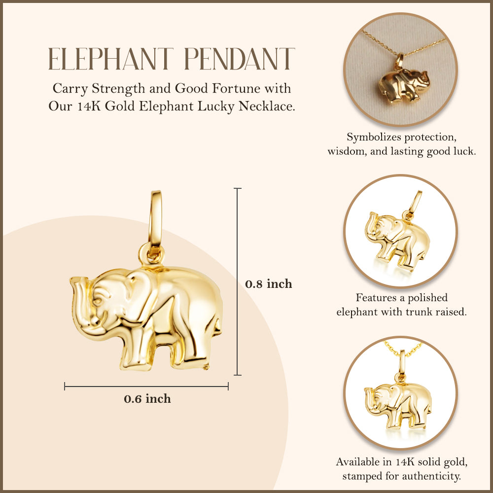14K Gold Elephant Lucky Necklace, view 3