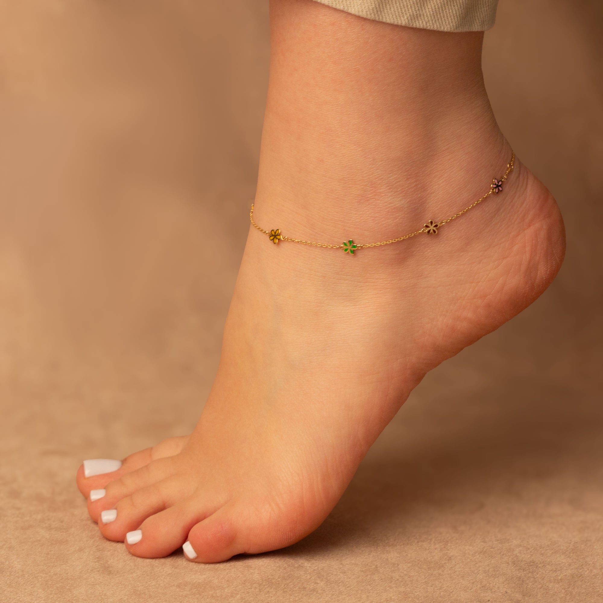 14K Gold Flower Anklet, view 2