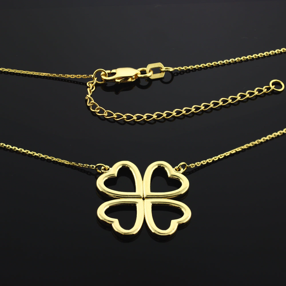 14K Gold Four Leaf Heart Clover Lucky Charm Necklace, view 2