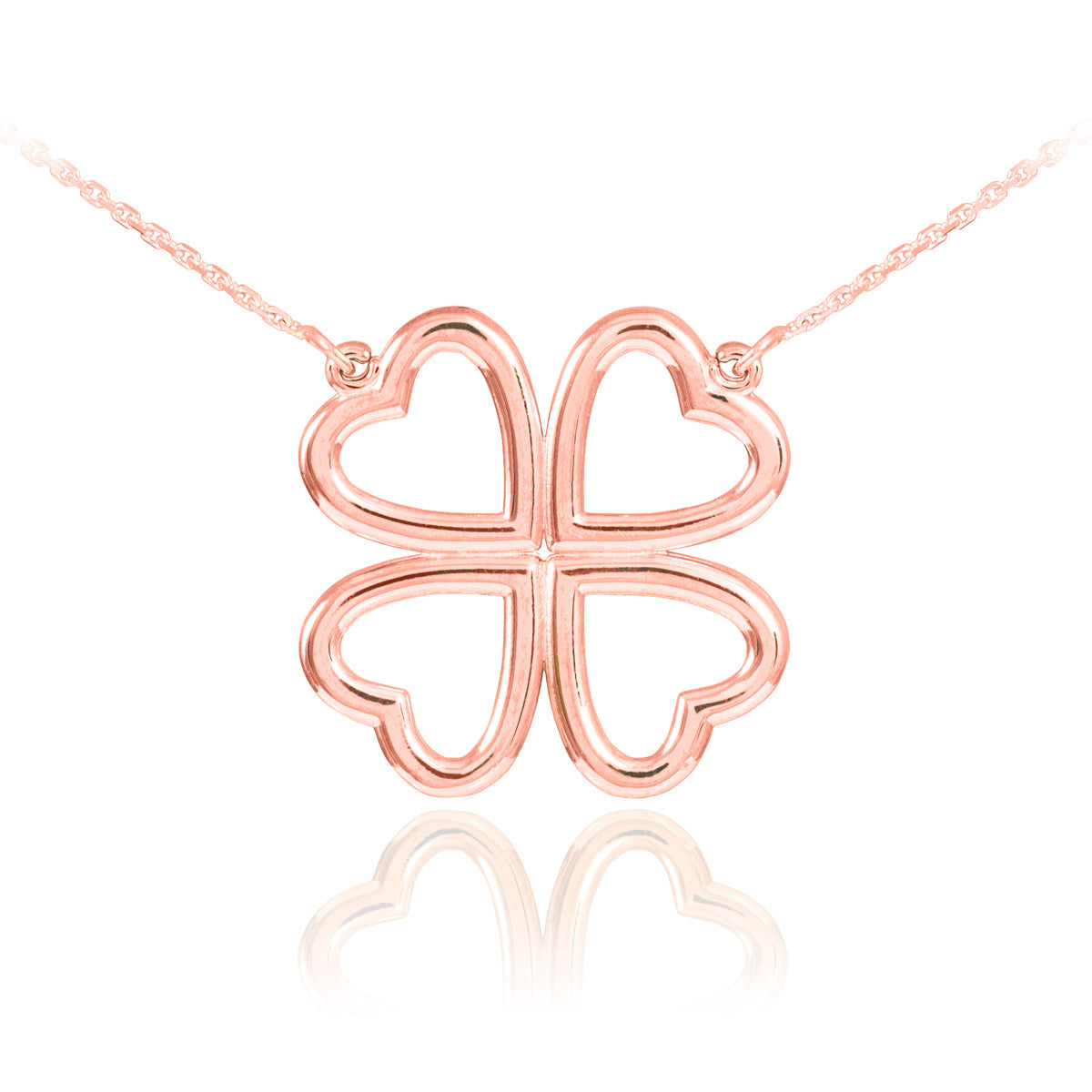 14K Gold Four Leaf Heart Clover Lucky Charm Necklace, view 3