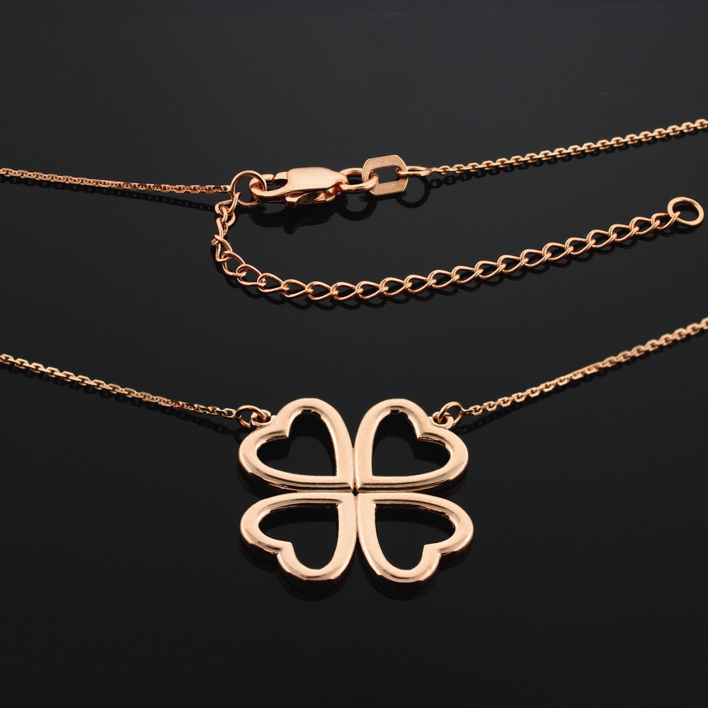 14K Gold Four Leaf Heart Clover Lucky Charm Necklace, view 4