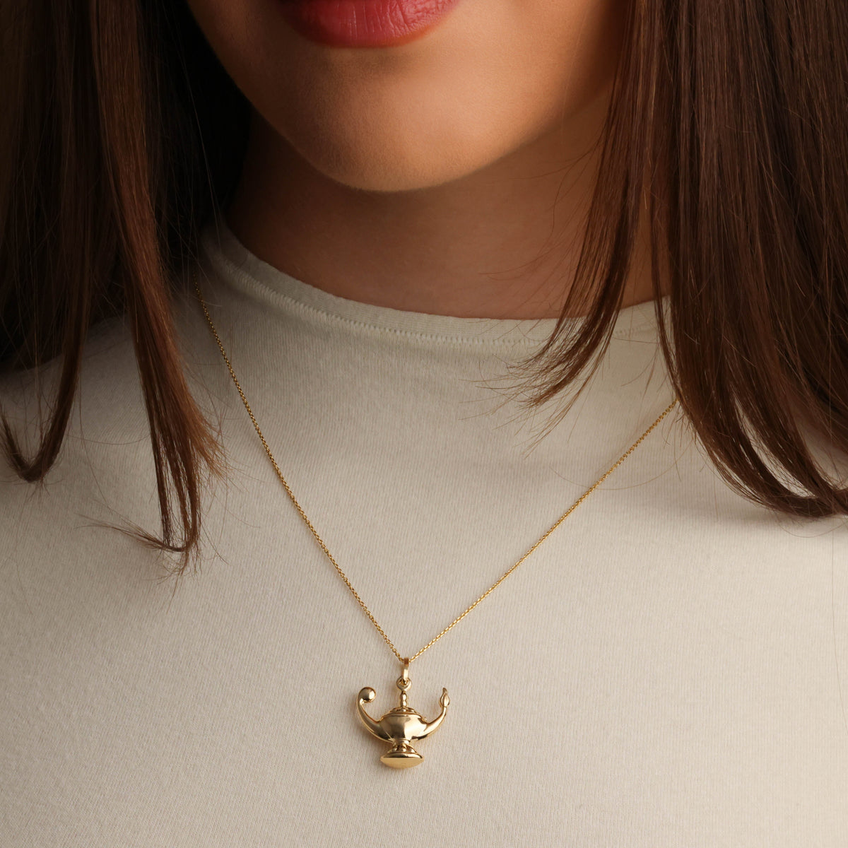 14K Gold Genie Lamp Necklace, view 2