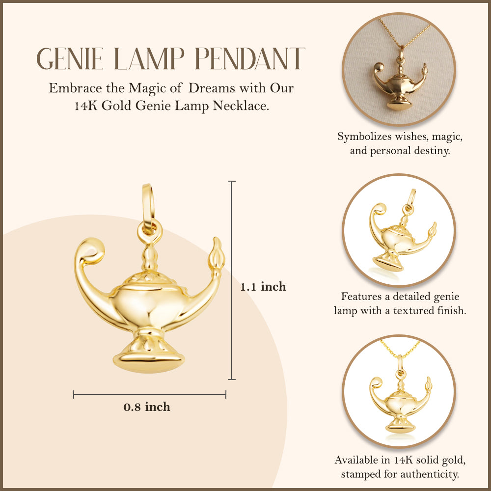 14K Gold Genie Lamp Necklace, view 3