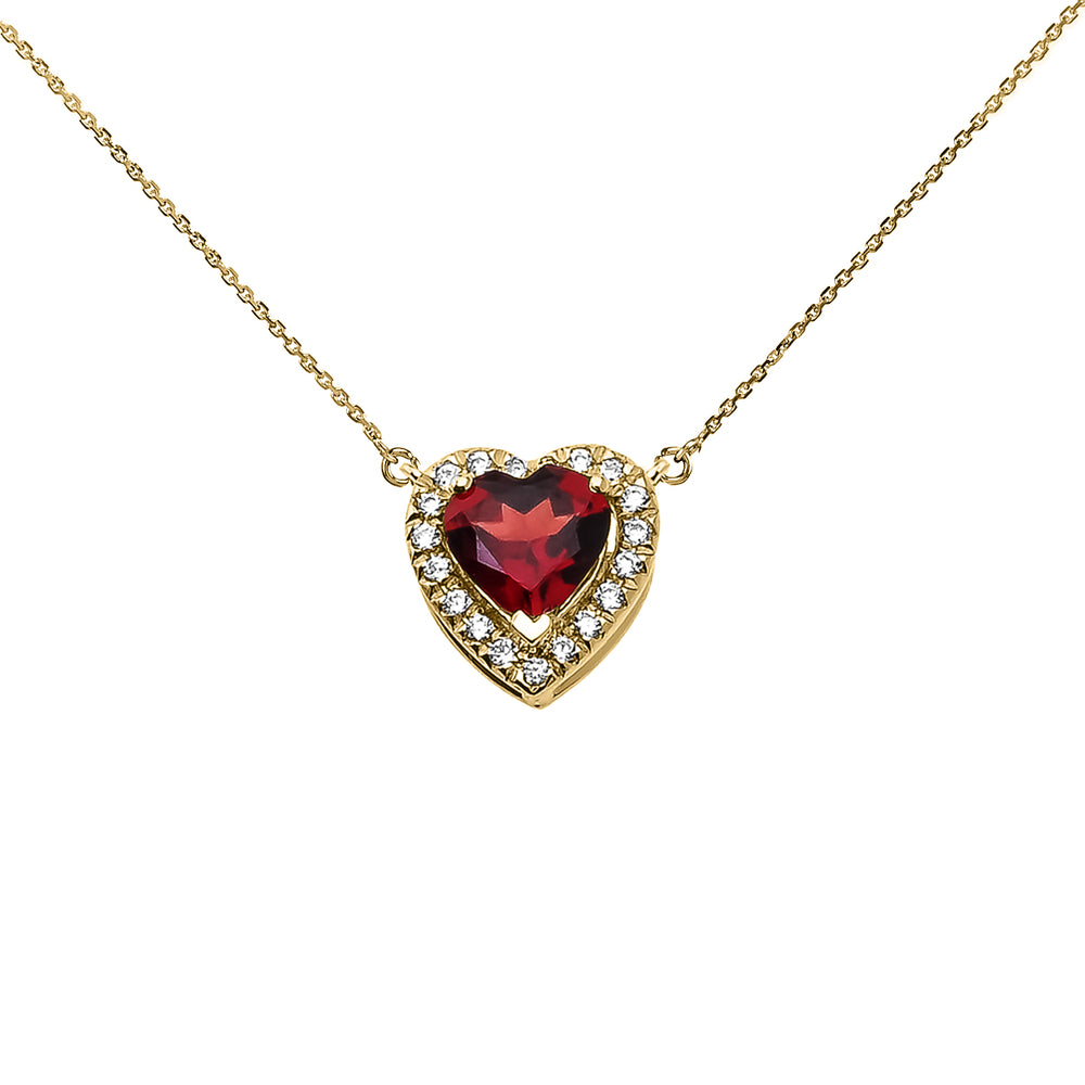 14K Gold Heart Birthstone And Diamond Pendant Necklace