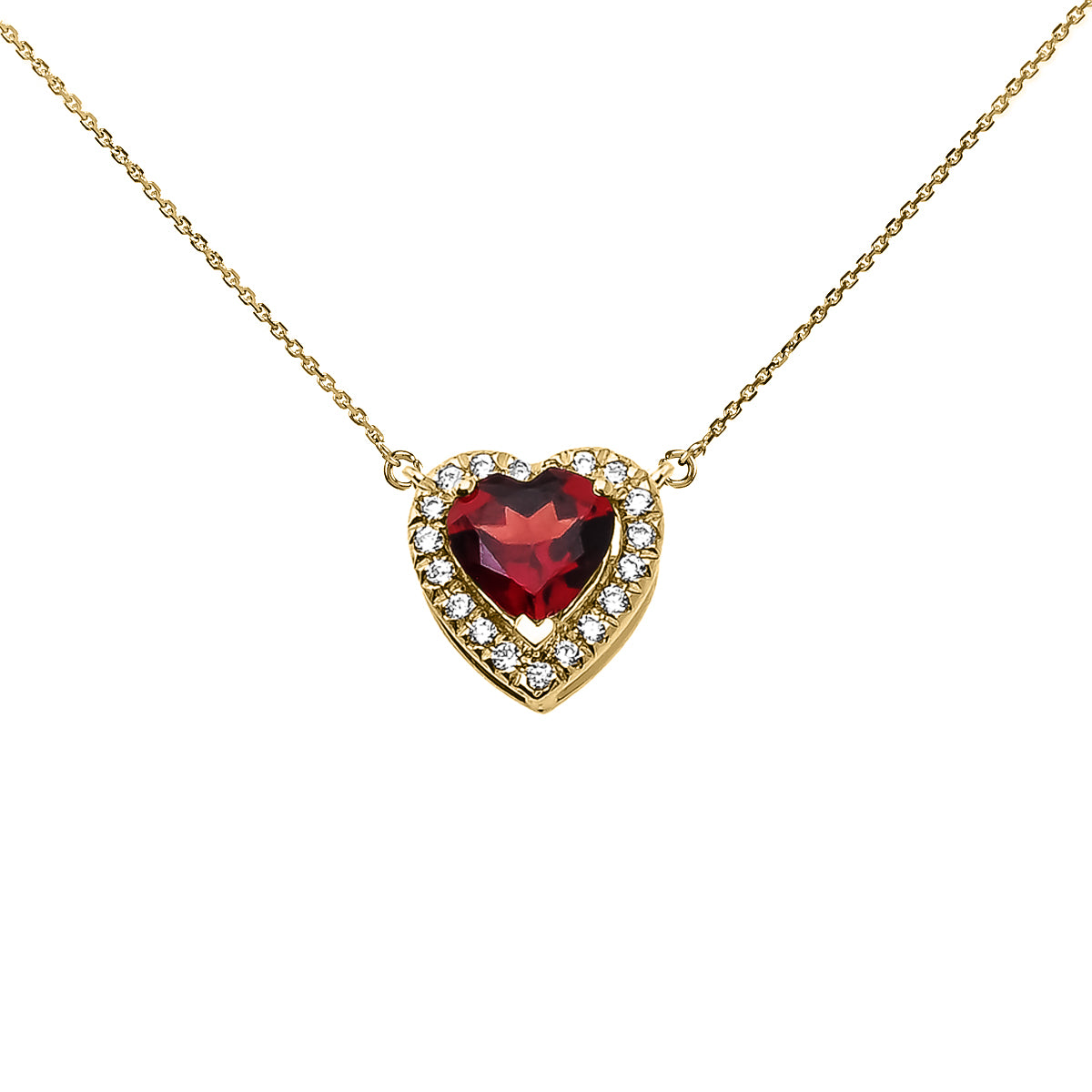 14K Gold Heart Birthstone And Diamond Pendant Necklace