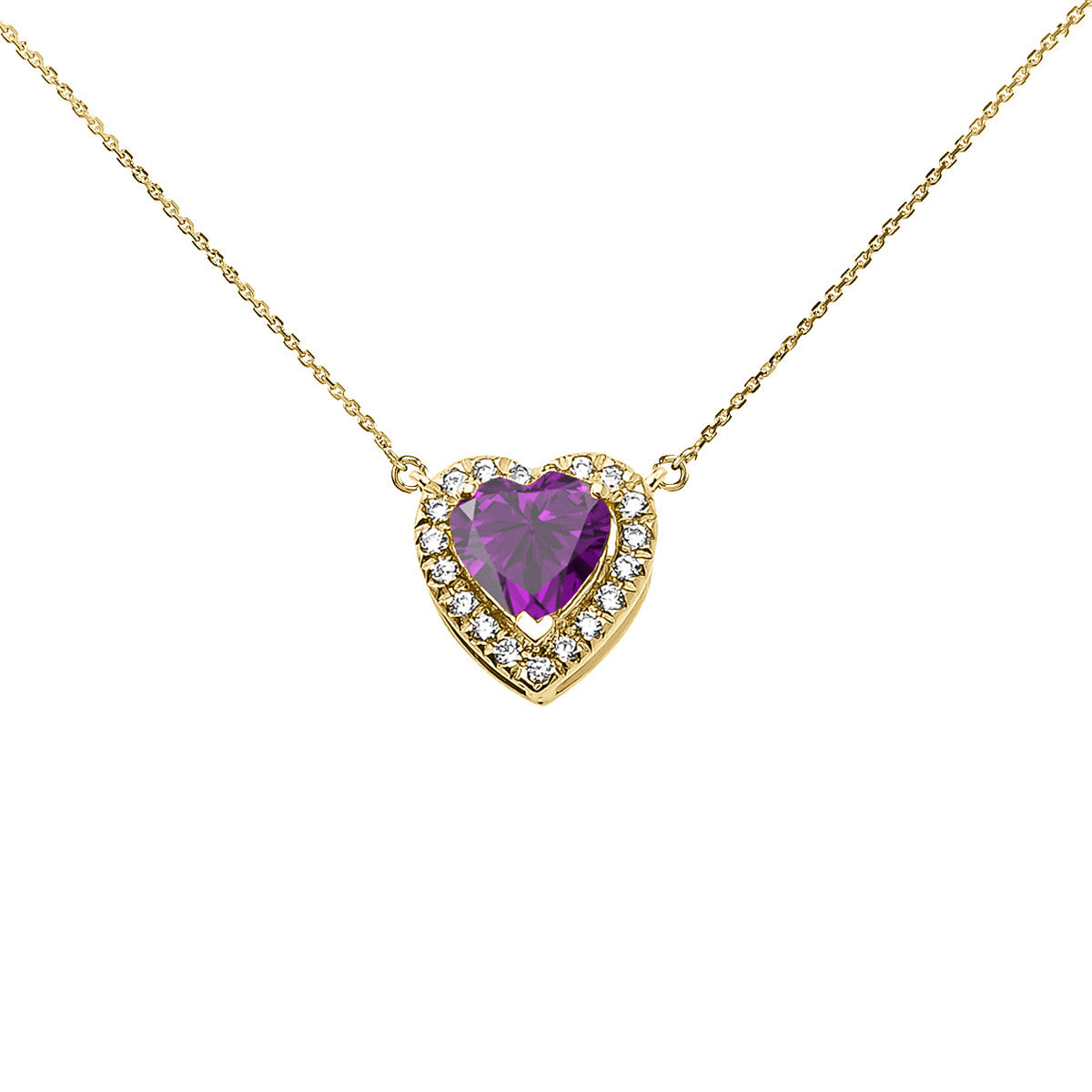 14K Gold Heart Birthstone And Diamond Pendant Necklace, view 3