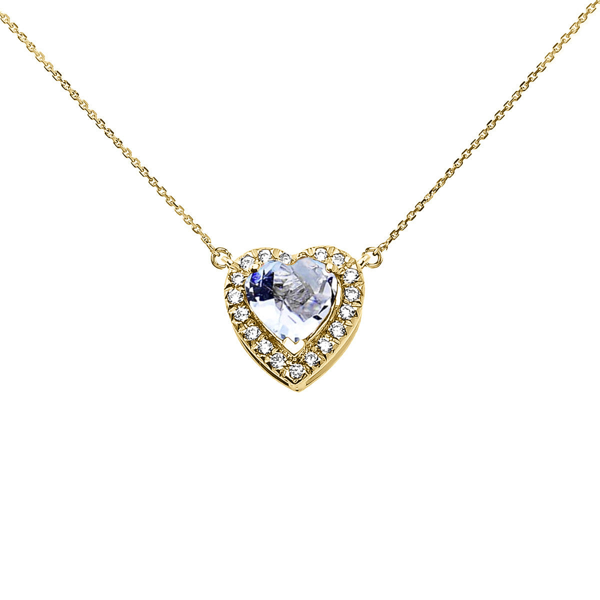 14K Gold Heart Birthstone And Diamond Pendant Necklace, view 4