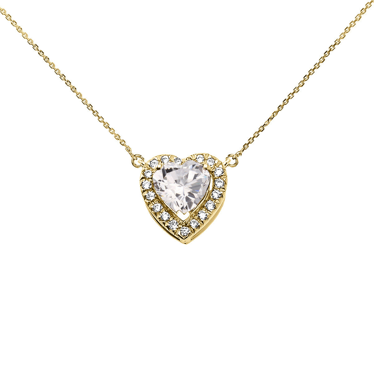 14K Gold Heart Birthstone And Diamond Pendant Necklace, view 5