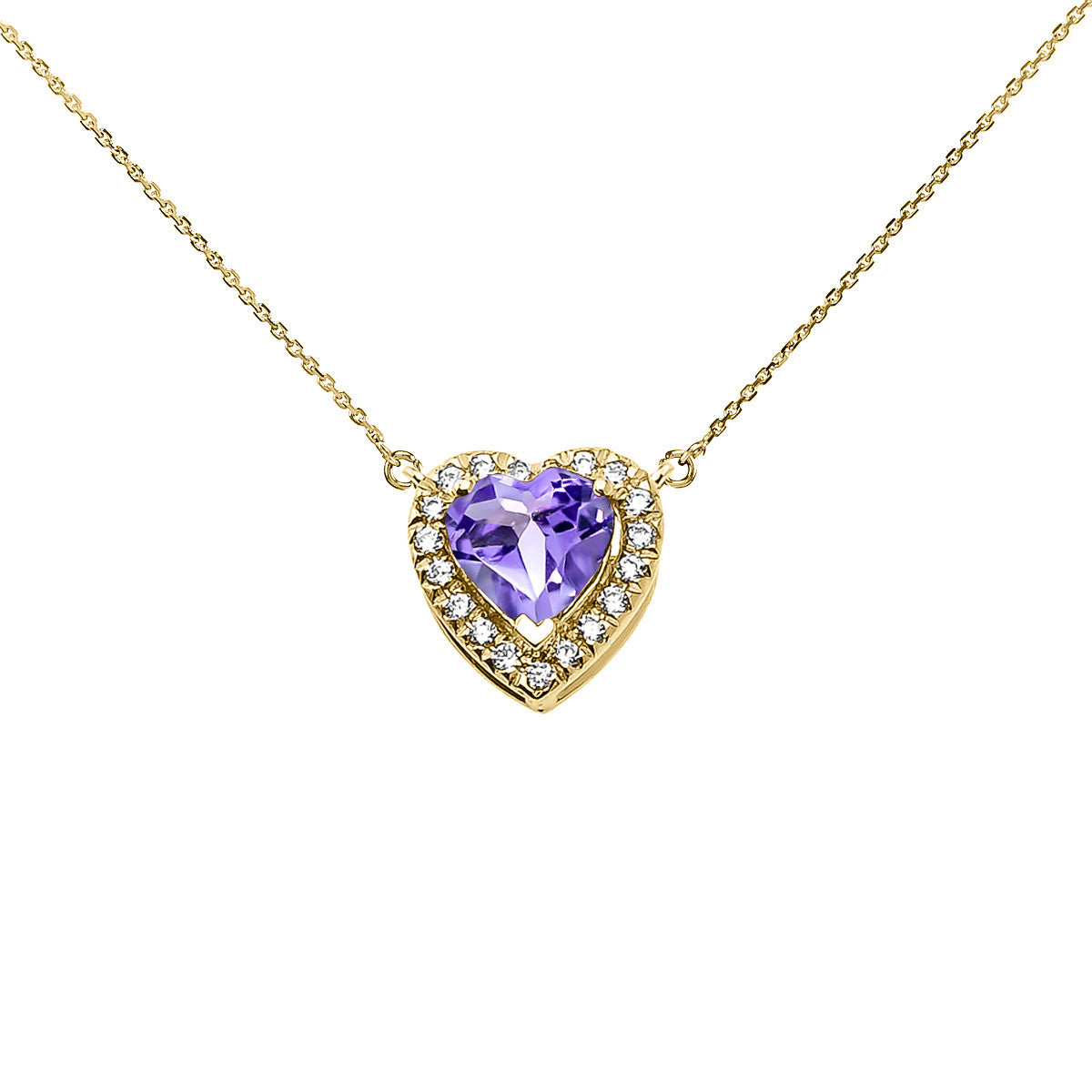 14K Gold Heart Birthstone And Diamond Pendant Necklace, view 7