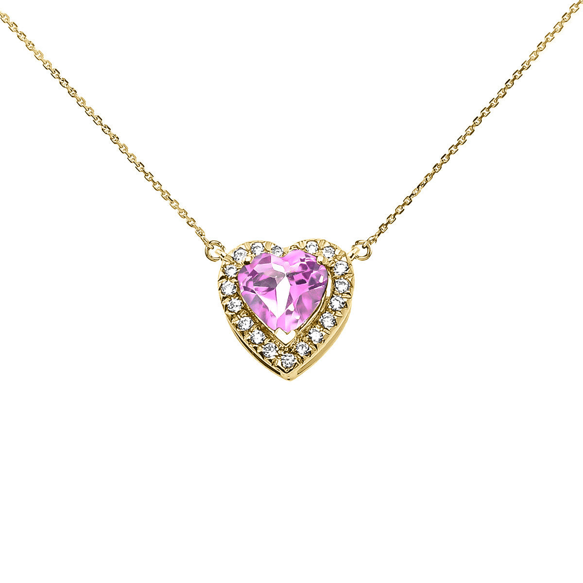 14K Gold Heart Birthstone And Diamond Pendant Necklace, view 11