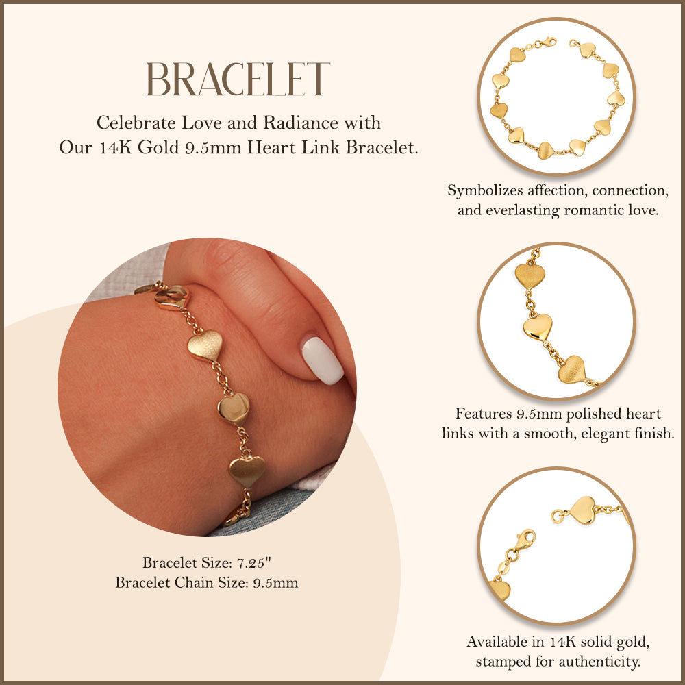 14K Gold Heart Bracelet, view 3