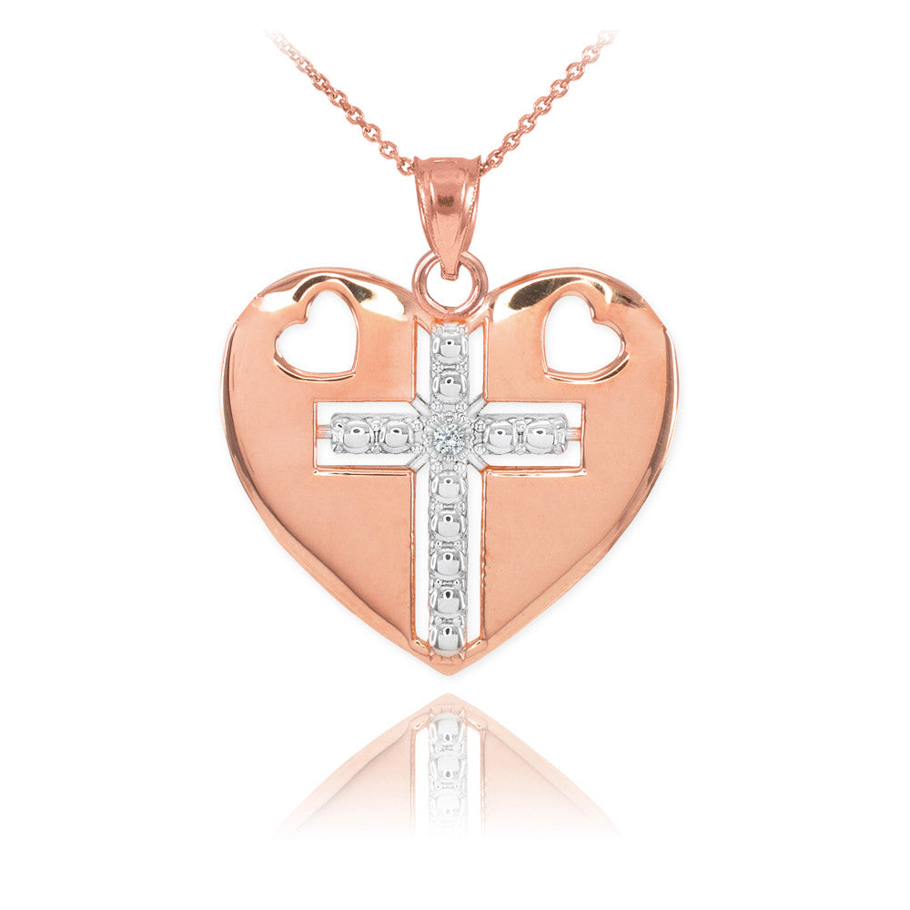 14K Gold Heart Cross Diamond Pendant Necklace, view 2